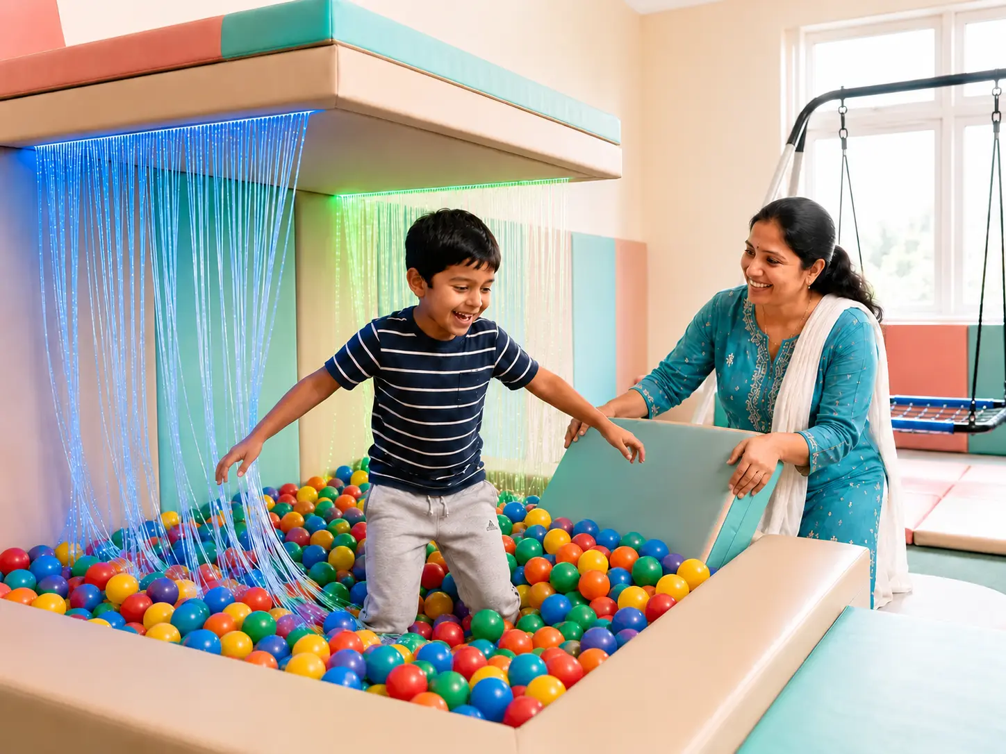 Therapist supporting a child during a therapy session