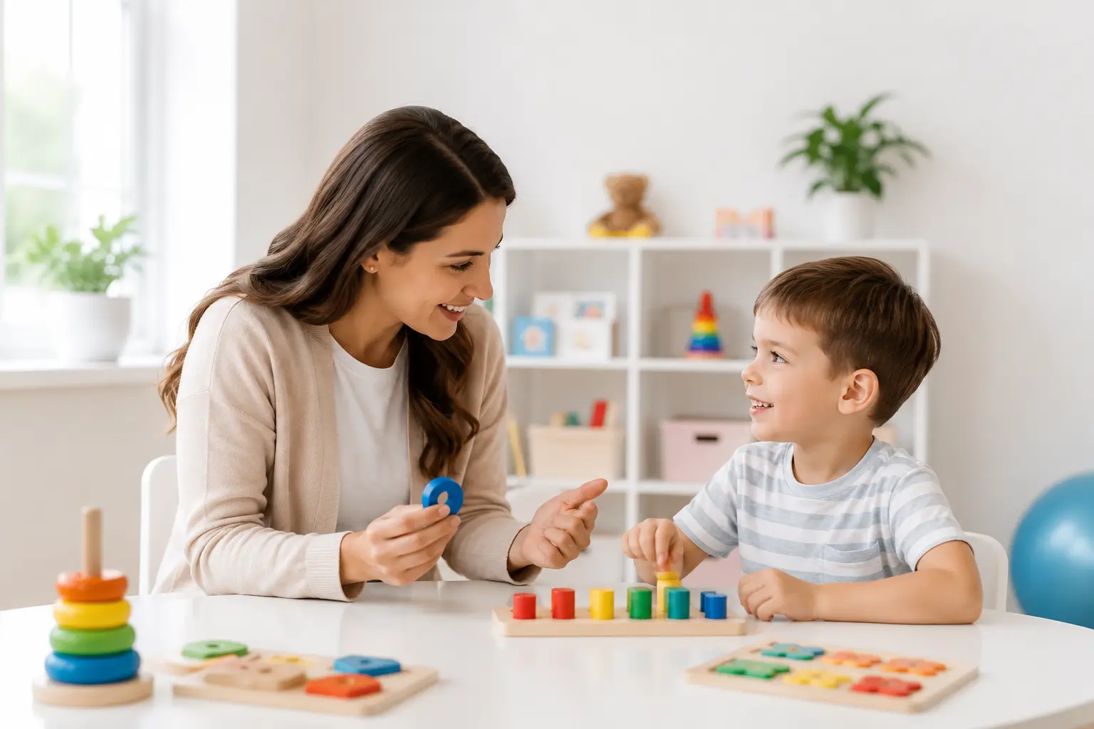 Therapist supporting a child during a therapy session